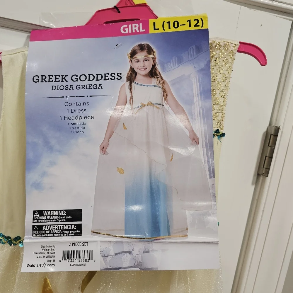 New Girls Greek Goddess Halloween Costume Size Large 10-12 Dress & Headpiece